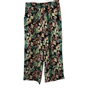 Panama Jack Wide Leg Linen Blend Pants Women's Large Tropical Leaf Print Casual
